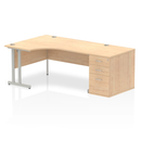 Dynamic Impulse Crescent Desk with 800mm deep high pedestal bundle in maple, showcasing the spacious workspace and storage options.