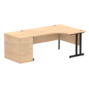 Dynamic Impulse Crescent Desk with 800mm deep high pedestal in maple, featuring a modern workspace with ample storage.