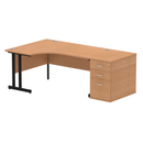 Dynamic Impulse Crescent Desk with 800mm deep high pedestal bundle in oak, featuring a modern L-shaped desk design with storage.