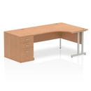 Dynamic Impulse Crescent Oak desk with 800mm deep high pedestal bundle, modern office workspace with natural wood finish.