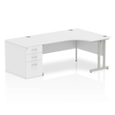 White Impulse Crescent Desk with 800mm deep high pedestal bundle by Dynamic, featuring a modern curved desk and storage unit.