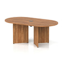 Dynamic Impulse Volta Boardroom Table with Walnut finish and arrowhead legs, featuring a pop-up power module for office meetings.