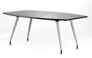Black high gloss writable boardroom table by Dynamic with a sleek, polished surface and modern design.