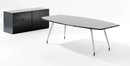 Black high gloss writable boardroom table by Dynamic, showcasing a sleek, shiny surface perfect for meetings and collaborative work.
