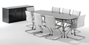 Black high gloss writable boardroom table by Dynamic with a sleek surface, ideal for meetings and collaborative work.