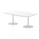 White Italia High Gloss Boardroom Table by Dynamic, showing a sleek, modern conference table with a glossy finish in a professional setting.