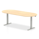 Dynamic Impulse height adjustable boardroom table in maple wood with a sleek, modern design and sturdy metal base.