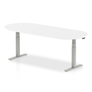 White Impulse height-adjustable boardroom table by Dynamic, showing a sleek, modern conference table with adjustable height and silver accents.