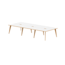 Dynamic Oslo 6-person B2B desk shown with a spacious wooden tabletop and sturdy metal legs for office workspace.