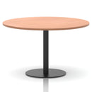 Black-legged Italia round poseur table with beech top by Dynamic, showcasing its modern design and sturdy surface.
