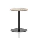 Dynamic Italia round poseur table with black legs and grey oak tabletop, ideal for modern bar or cafe settings.