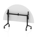 Dynamic Impulse Plus flip top semi-circle table with white surface and metal legs, ideal for versatile workspace or meeting areas.