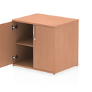 Beige Impulse Desk High Cupboard by Dynamic in beech finish with multiple storage compartments and sleek design.