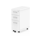 White Impulse Narrow Under Desk Pedestal by Dynamic shown in the image. Compact storage solution for office desks.