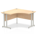 Dynamic Impulse 1200mm cantilever leg corner desk with silver finish, showing sleek workspace with sturdy metal legs and spacious surface.