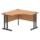 Black Impulse 1200mm cantilever leg corner desk by Dynamic with oak finish, featuring a spacious L-shaped workspace.