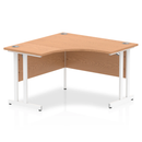Dynamic Impulse 1200mm cantilever leg corner desk with white finish, showcasing the oak tabletop and sturdy metal frame.