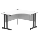 Black Impulse 1200mm cantilever leg corner desk by Dynamic with a white tabletop and sturdy black metal legs.