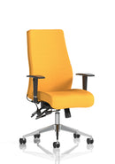 Dynamic Onyx Ergo Posture Chair with bespoke fabric and armrests, showcasing ergonomic design and stylish office seating.