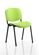 Green ISO stacking visitor conference chair by Dynamic with bespoke fabric and black frame, suitable for meetings and events.