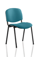 Dynamic ISO stacking visitor chair with bespoke teal fabric and black frame, designed for conferences and office seating.