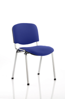 Blue ISO stacking visitor or conference chair by Dynamic with a chrome frame and bespoke fabric upholstery, shown from a side view.