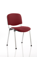 Dynamic ISO stacking visitor chair with bespoke fabric in chili red and chrome frame, ideal for conference and waiting areas.