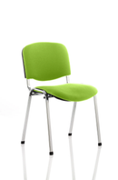 Green ISO stacking visitor conference chair by Dynamic with bespoke fabric and chrome frame, showing a side view.
