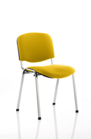 Yellow ISO stacking visitor chair by Dynamic with bespoke fabric and chrome frame, designed for conference or office spaces.