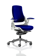 Blue Zure Executive Chair with arms from Dynamic, upholstered in bespoke fabric, showcasing a modern ergonomic office chair.