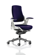 Dynamic Zure Executive Chair with arms in bespoke purple fabric, featuring a modern ergonomic design and cushioned backrest.