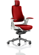 Dynamic Zure Executive Chair with arms and headrest in bespoke fabric, featuring a sleek cherry-colored design and ergonomic features.