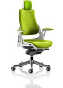 Green Zure Executive Chair with arms and headrest in bespoke fabric by Dynamic, featuring ergonomic design and plush cushioning.