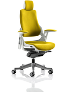 Yellow Zure executive chair with arms, headrest, and bespoke fabric by Dynamic, featuring ergonomic design and modern style.