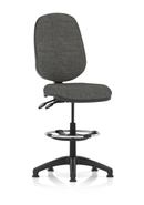 Black fabric Eclipse Plus II Task Operator Office Chair by Dynamic with hi-rise draughtsman kit and adjustable features.