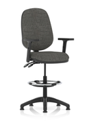 Dynamic Eclipse Plus II office chair in black fabric with hi-rise draughtsman kit, featuring adjustable armrests and ergonomic design.