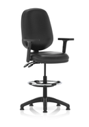 Black fabric Eclipse Plus II task operator office chair by Dynamic with hi-rise draughtsman kit and adjustable features.