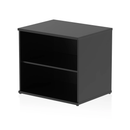 Black Impulse Desk High Bookcase by Dynamic, showcasing sturdy black wood shelves and tall vertical design for office storage.
