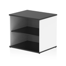 Black Impulse Desk High Bookcase by Dynamic, showing a sleek black wooden bookcase with multiple shelves for storage.