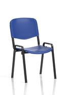 Blue ISO polypropylene stacking visitor conference chair by Dynamic, featuring a durable plastic seat and metal legs.