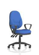 Dynamic Eclipse Plus XL high back task office chair with blue fabric upholstery and adjustable headrest for ergonomic support.