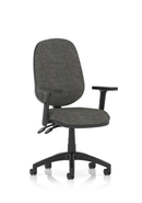 Charcoal Luna Plus 2 Lever Task Operator Chair by Dynamic with adjustable armrests and ergonomic design.