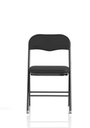 Black polyurethane folding chair by Dynamic with a sleek design and sturdy frame, suitable for indoor or outdoor use.