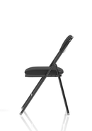 Black polyurethane folding chair by Dynamic with a sleek, modern design, shown in a folded and unfolded position.