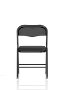 Black polyurethane folding chair by Dynamic with a modern design, showing the chair folded and standing upright.