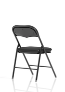 Black polyurethane folding chair by Dynamic with a sleek design, lightweight and portable for indoor and outdoor use.