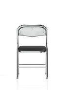 Black polyurethane folding chair by Dynamic, featuring a sleek design and chrome legs for versatile seating.
