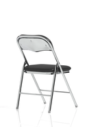 Black polyurethane folding chair by Dynamic with chrome legs, lightweight and versatile for indoor or outdoor use.