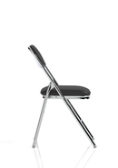 Black polyurethane folding chair by Dynamic with chrome legs, showcasing a sleek, modern design and sturdy construction.