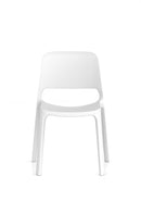 Dynamic Nest Loop stacking cafe and bistro chair with metal frame and wooden seat, designed for indoor and outdoor use